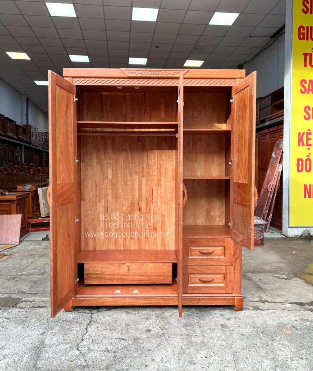 tủ quần áo gỗ hương đá 3 cánh 