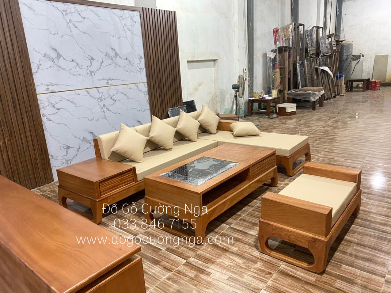 ghế sofa gỗ gõ đỏ góc L