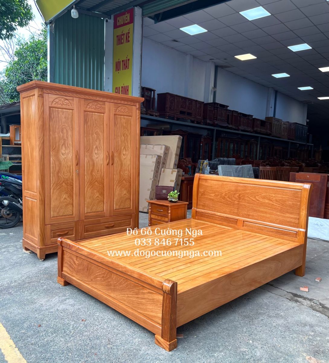 2- Mẫu combo phòng ngủ gỗ gõ đỏ tân cổ điển 