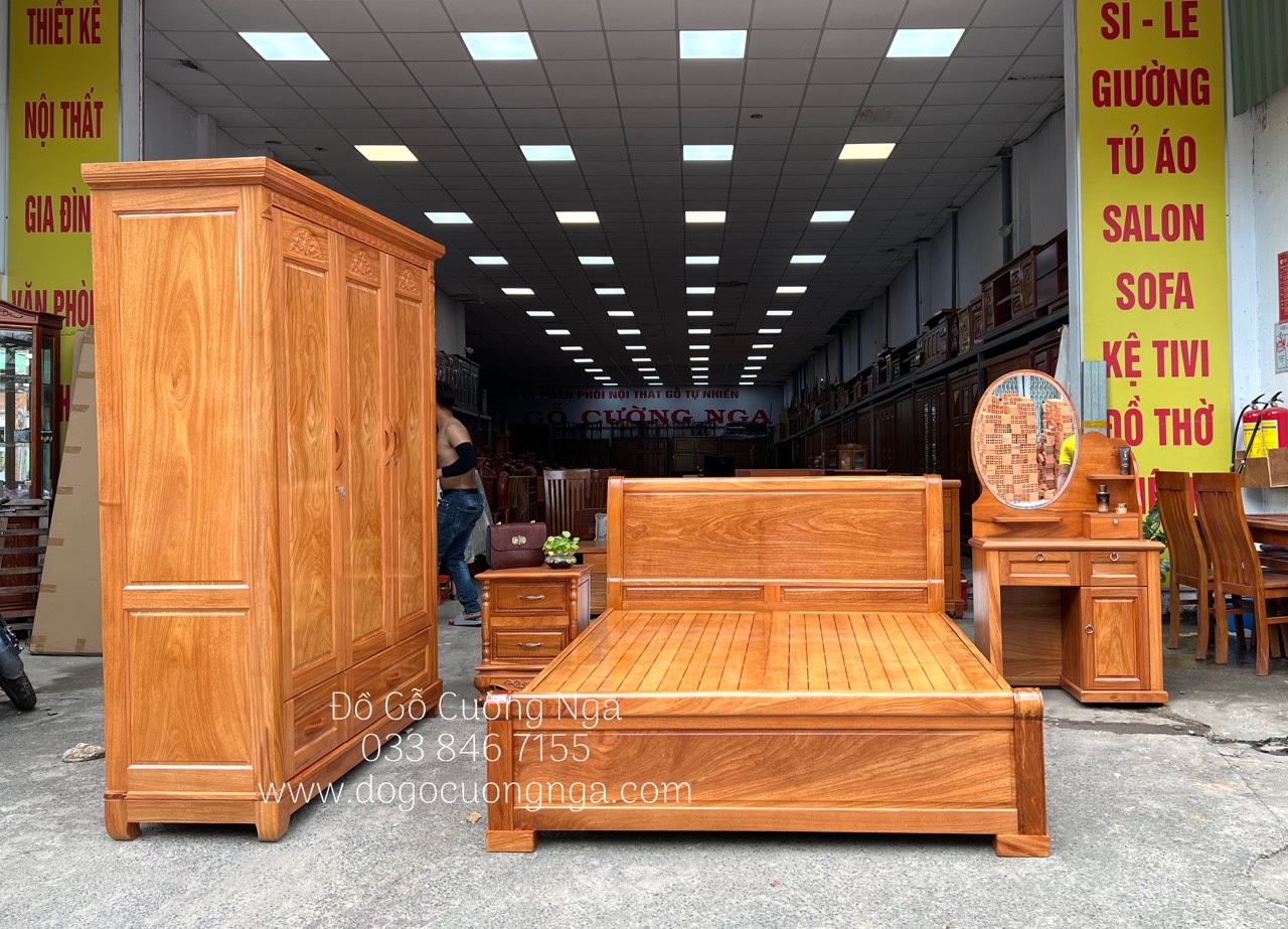 2- Mẫu combo phòng ngủ gỗ gõ đỏ tân cổ điển 