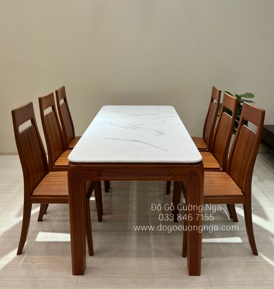 bàn ăn gỗ xoan đào 6 ghế hiện đại