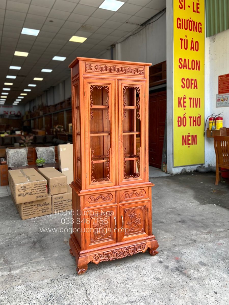 Tủ rượu vuông gỗ hương đá 80cm 