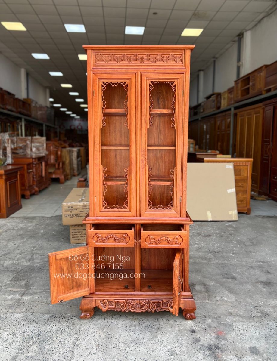 Tủ rượu vuông gỗ hương đá 80cm 