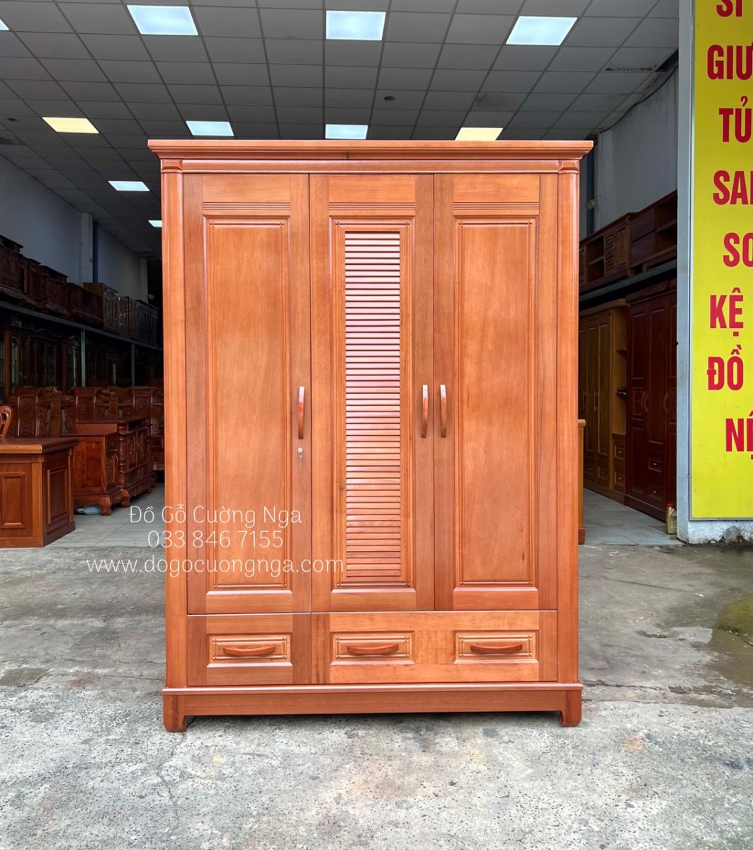 Tủ quần áo gỗ xoan đào 3 cánh 