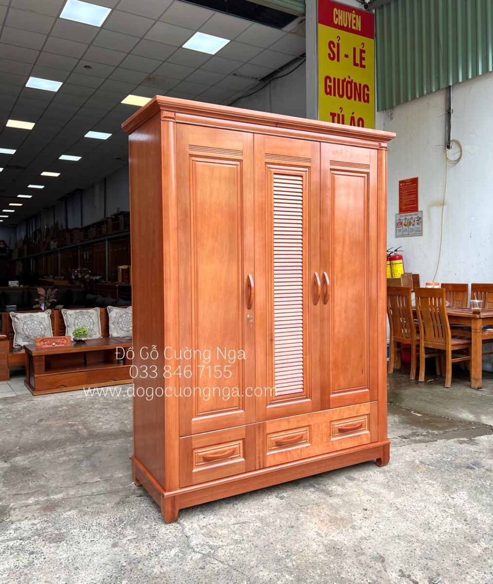tủ áo gỗ xoan đào 3 cánh 1m6 