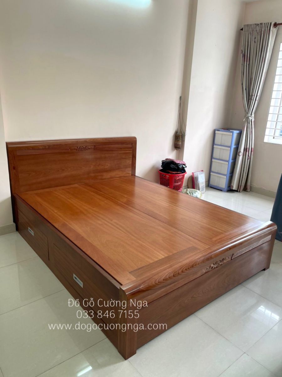 giường ô kéo gỗ xoan đào phản liền hiện đại 