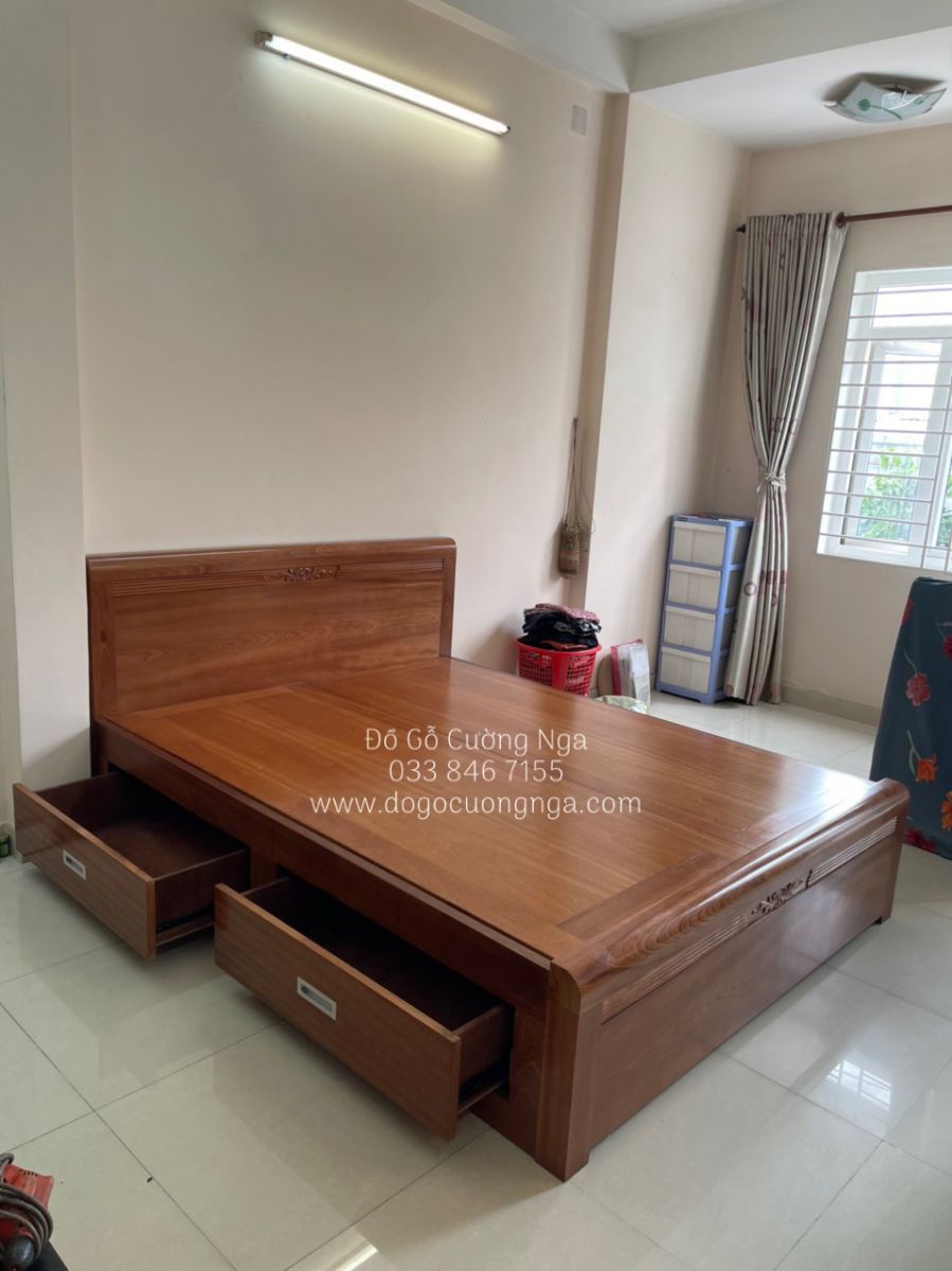 giường ô kéo gỗ xoan đào phản liền hiện đại 