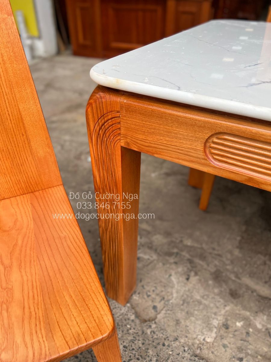 bàn ăn gỗ sồi nga lau màu gõ dỏ 6 ghế hiện đại 
