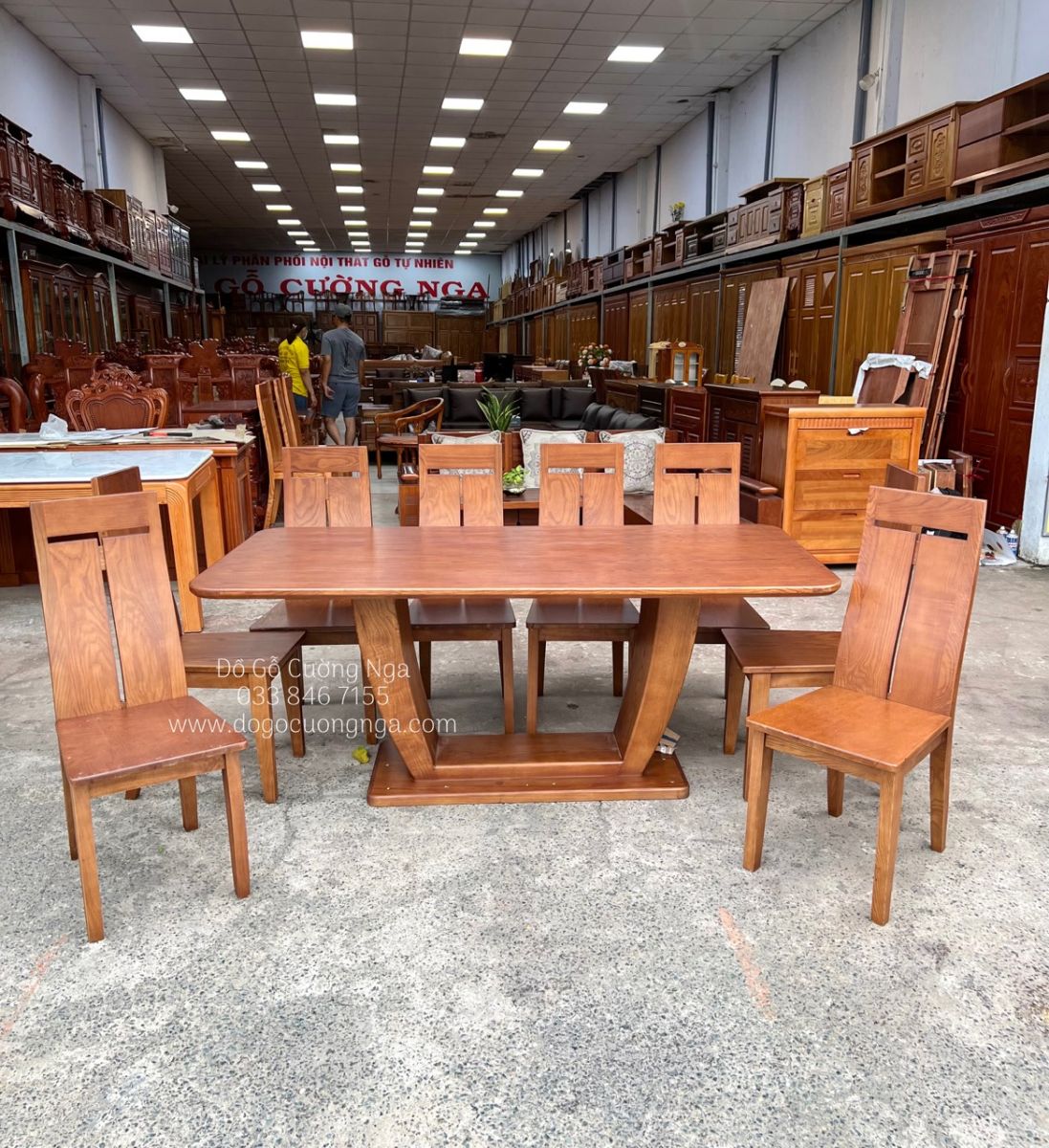 Bàn ăn gỗ sồi nga 8 ghế màu óc chó 
