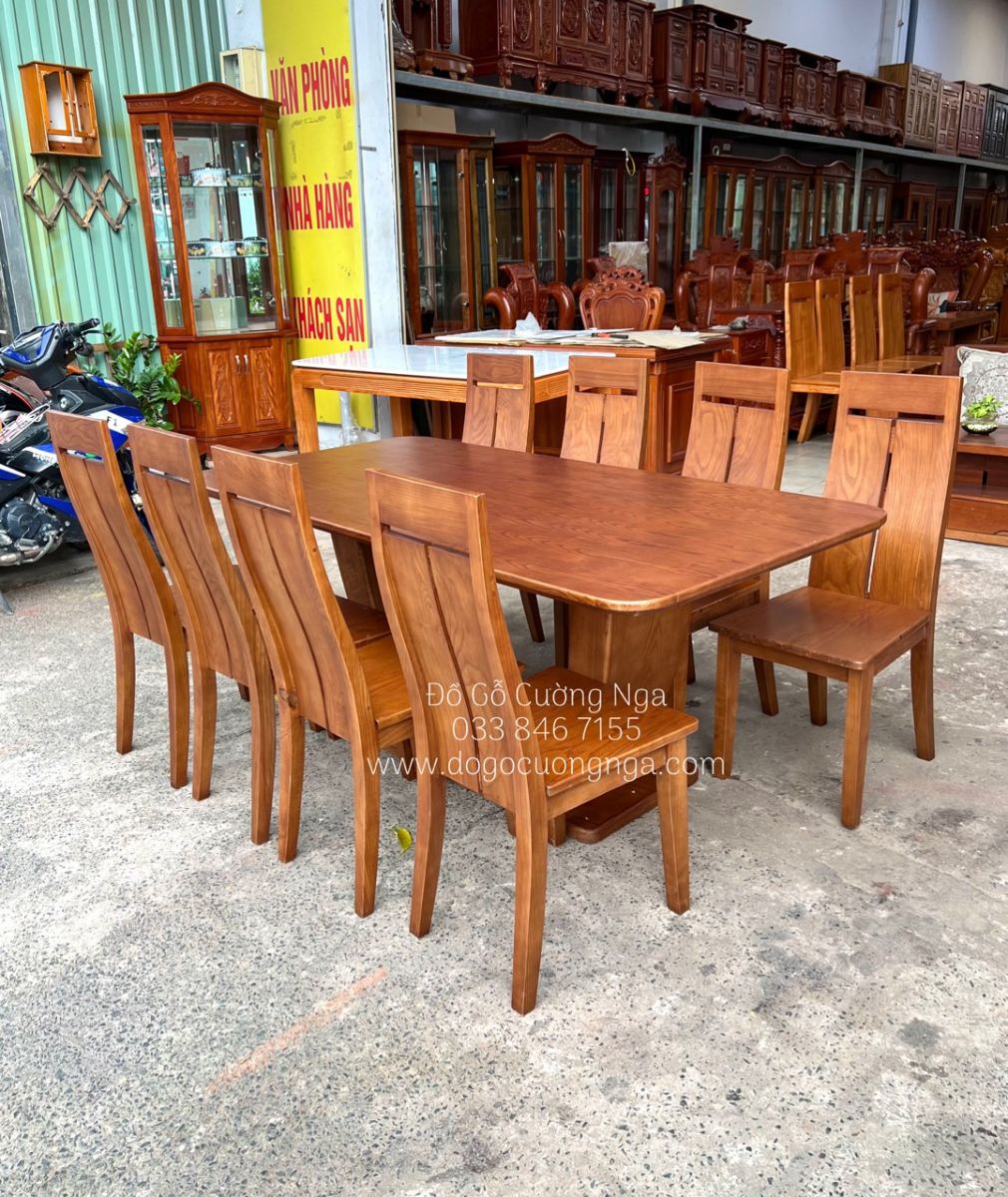 bàn ăn gỗ sòi nga 8 ghế 