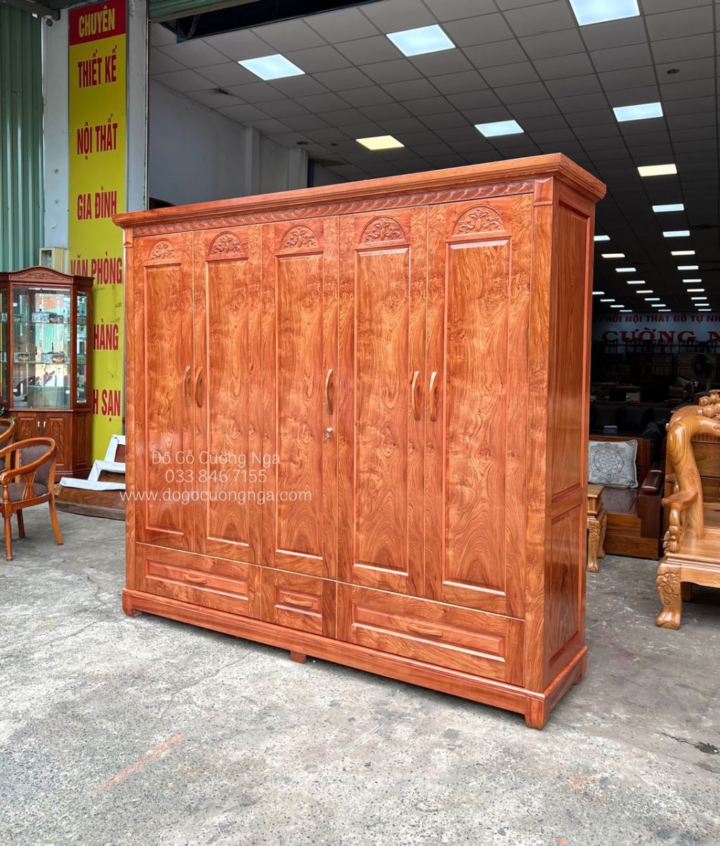Tủ quần áo gỗ Hương Đá 5 cánh hiện đại