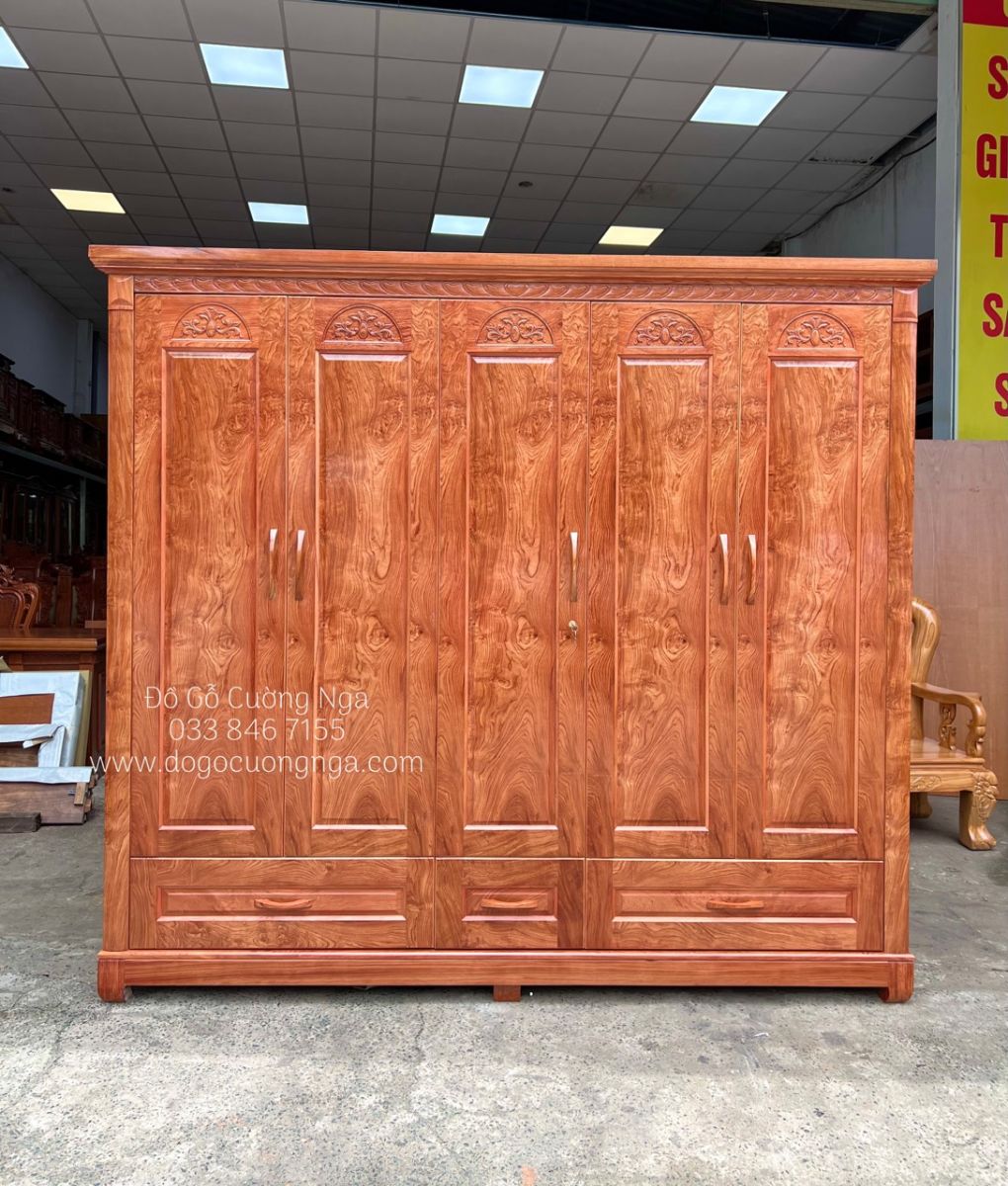 Tủ quần áo gỗ Hương Đá 5 cánh hiện đại