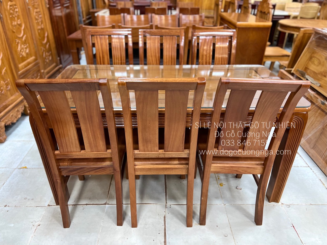 bàn ghế ăn gỗ xoan đào 6 ghế