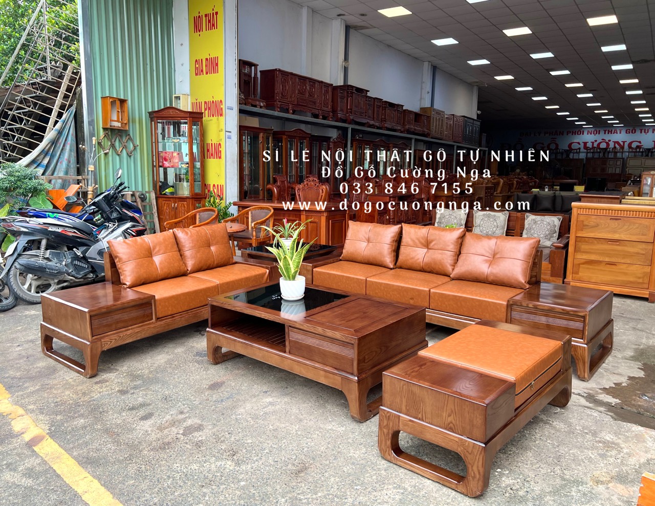 ghế sofa gỗ sồi nga màu óc chó 