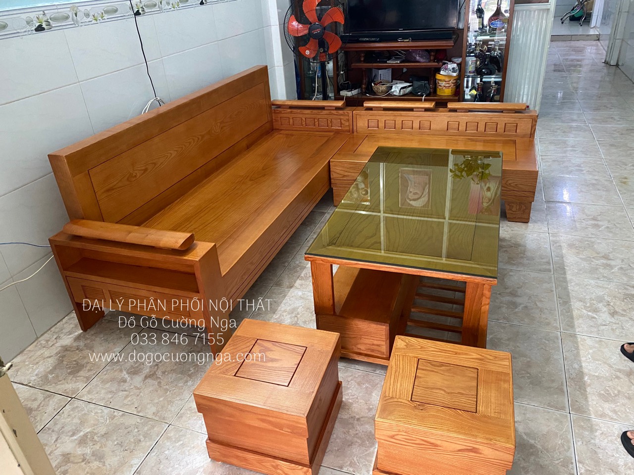 ghe sofa gỗ sồi nga 