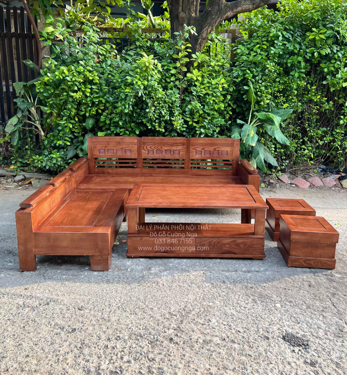 Sofa góc L gỗ sồi nga màu óc chó