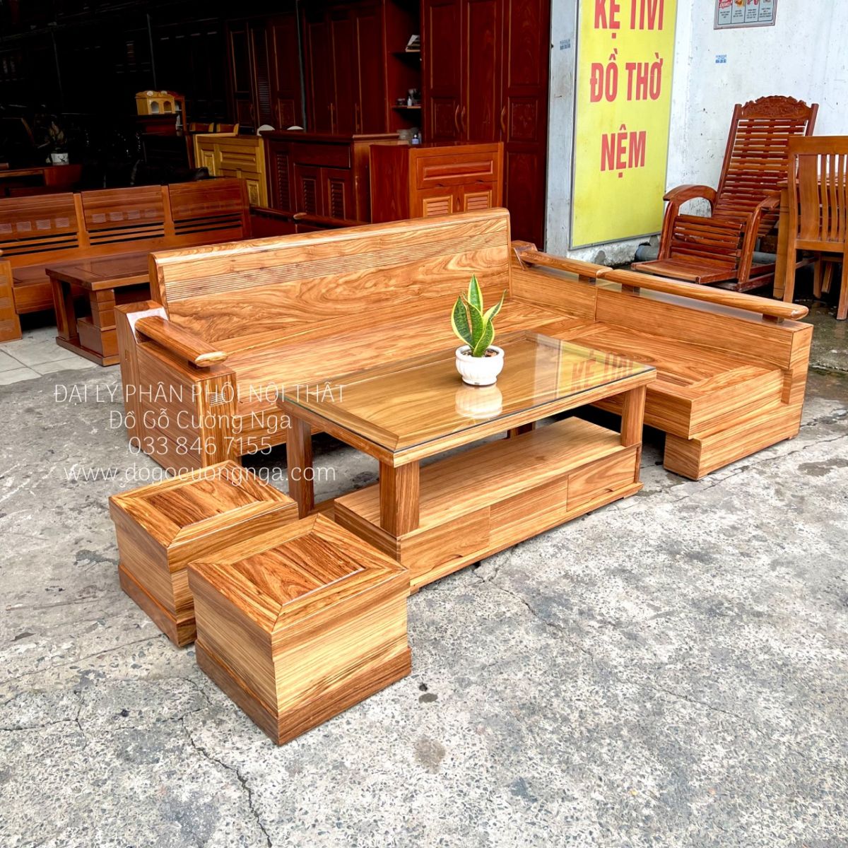 bàn ghế sofa gỗ hương xám