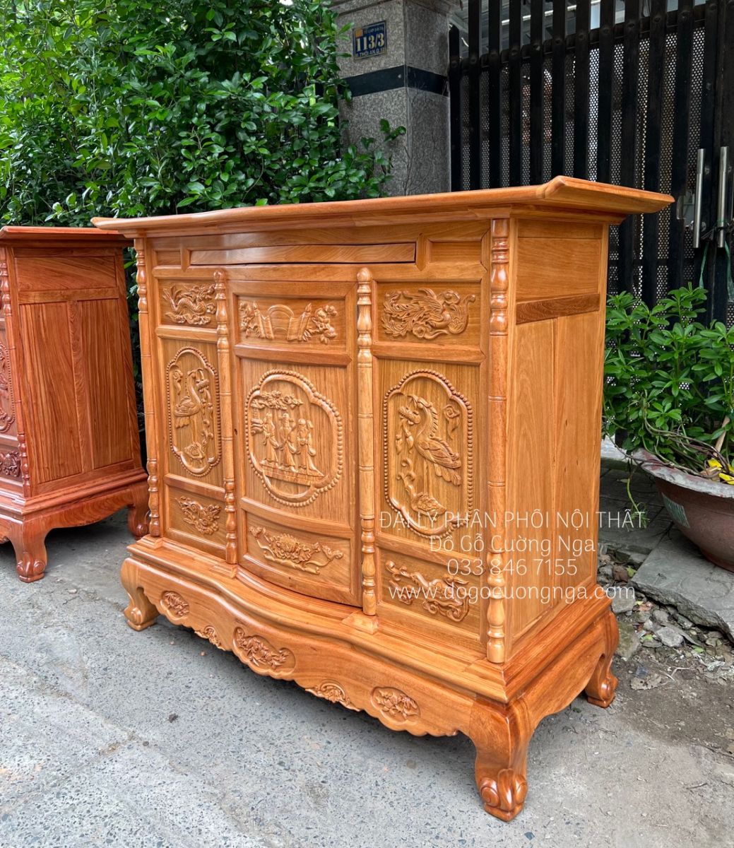 Tủ thờ gỗ gõ đỏ 1m53 - trạm cánh cong 
