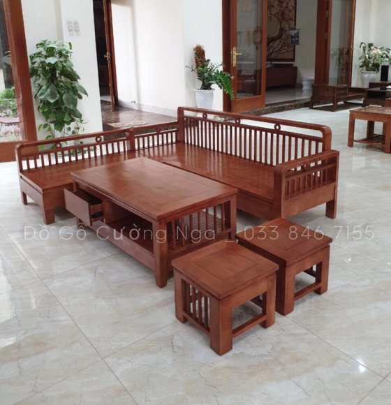 Bộ Bàn Ghế Sofa Gỗ Sồi Nga 2mx1m8 - Màu Xoan 
