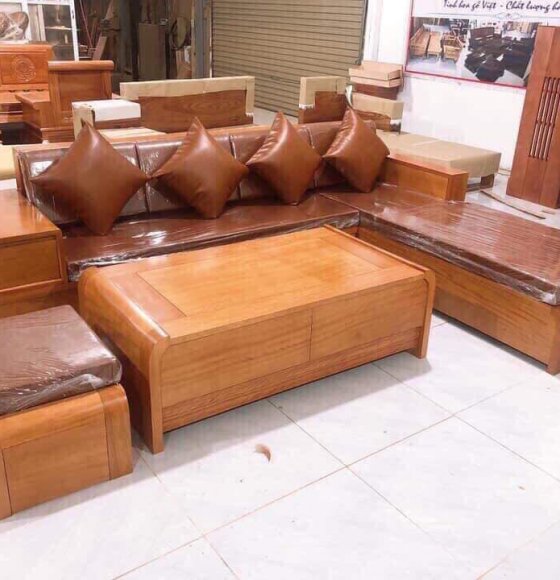 Sofa Góc L Gỗ Sồi Nga Bàn Cong 2m8x1M9
