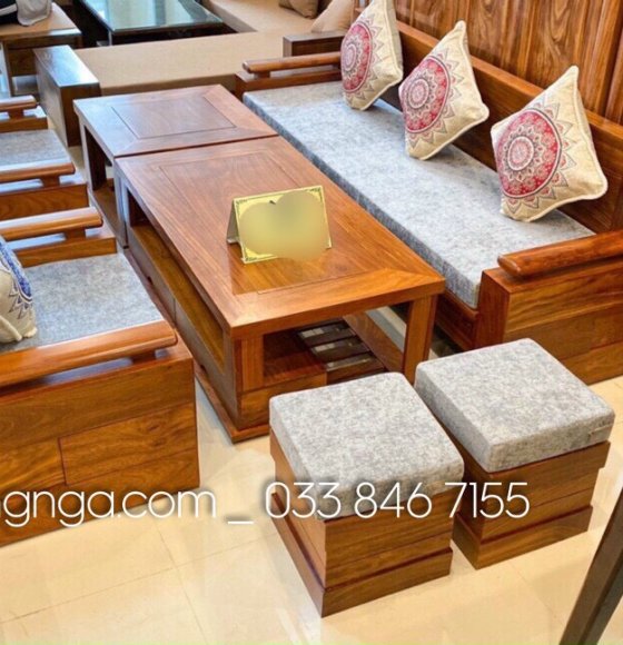 Bộ bàn ghế sofa gỗ xoan đào mẫu đối tay trứng hiện đại 