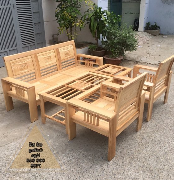 Bộ Bàn Ghế Gỗ Sồi Nga Tay 12 - Tựa Cong PLT