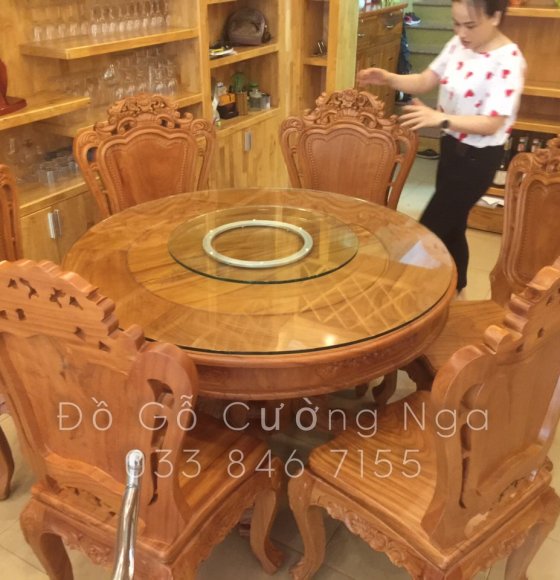 Bàn ăn tròn gỗ gõ đỏ 6 ghế mẫu Lu Y giao khách Quận 11
