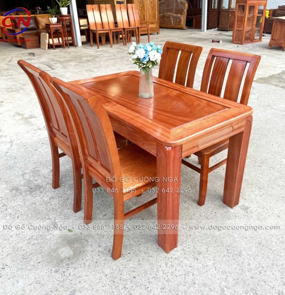 Bàn Ăn Gỗ Xoan Đào Chân Soi 4 Ghế Lưng Cong Giá Tốt