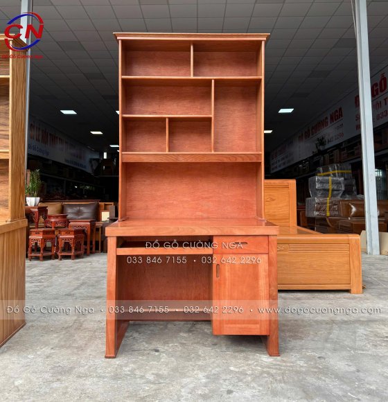 Bàn học sinh gỗ xoan đào 1m2 kèm kệ giá sách cho bé yêu 