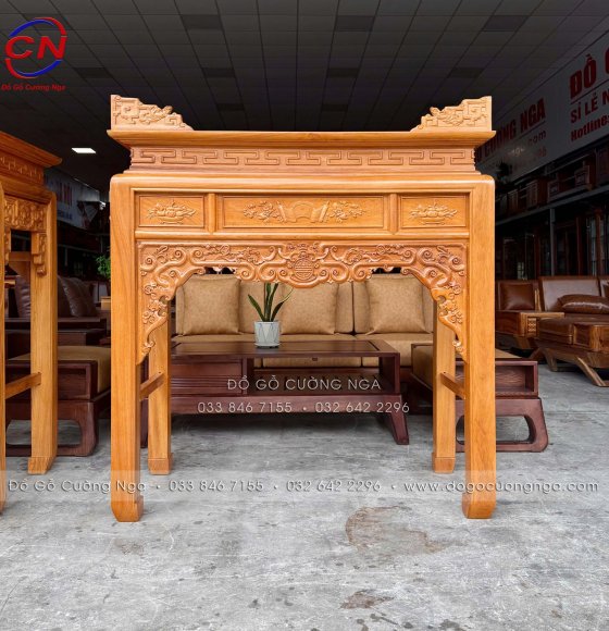 Bàn Thờ Gỗ Gõ Đỏ 1m27 Chạm Như Ý Mềm Mại
