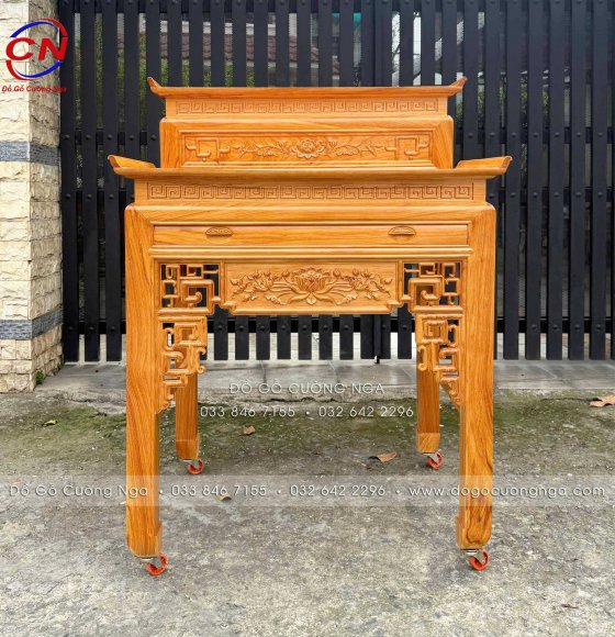 Bàn Thờ Gỗ Gõ Đỏ 2 Tầng 1m07 Chạm Sen Tinh Tế