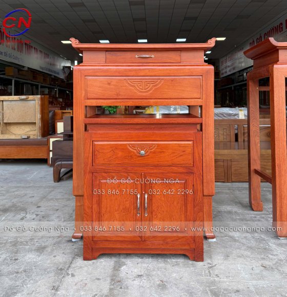 Bàn Thờ Gỗ Hương Đá Kèm Tủ Cúng Cơm Chạm Chữ Thọ 98cm