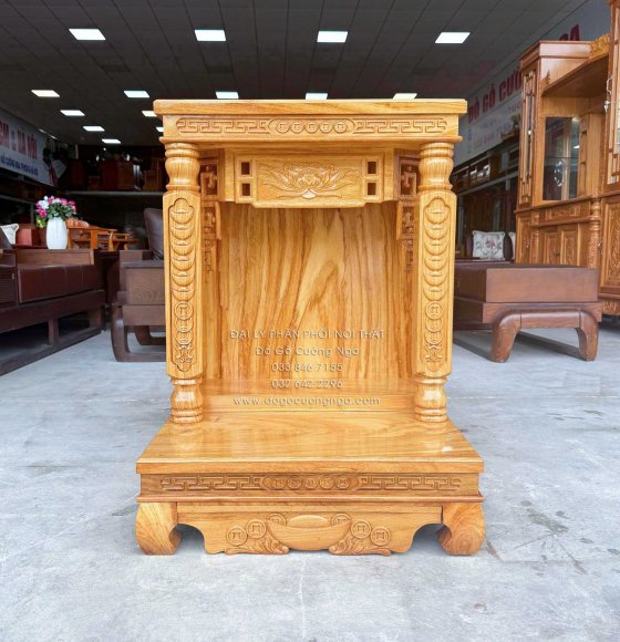 Bàn Thờ Ông Địa Thần Tài Gỗ Gõ Đỏ Chạm Đồng Tiền Cao Cấp