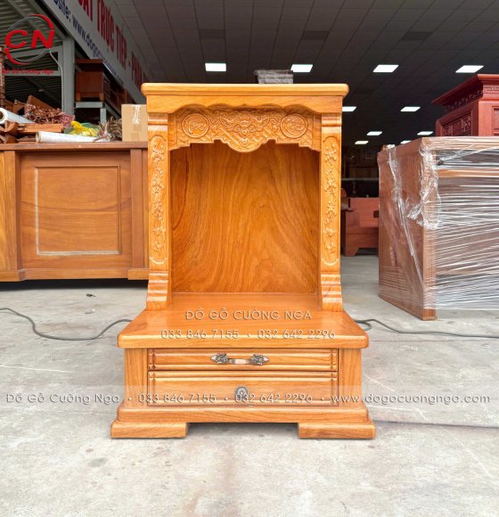 Bàn Thờ Ông Địa Thần Tài Gỗ Gõ Đỏ 50x75cm Có Hộc Kéo