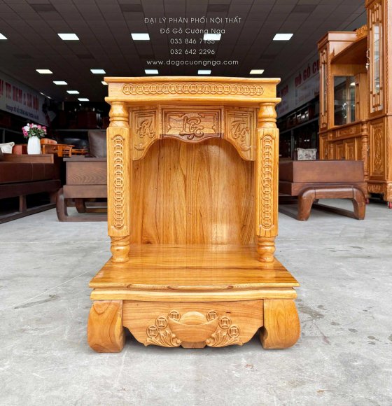 Bàn Thờ Ông Địa Thần Tài Gỗ Xoan 48x66cm Màu Gõ Đỏ Giá Rẻ