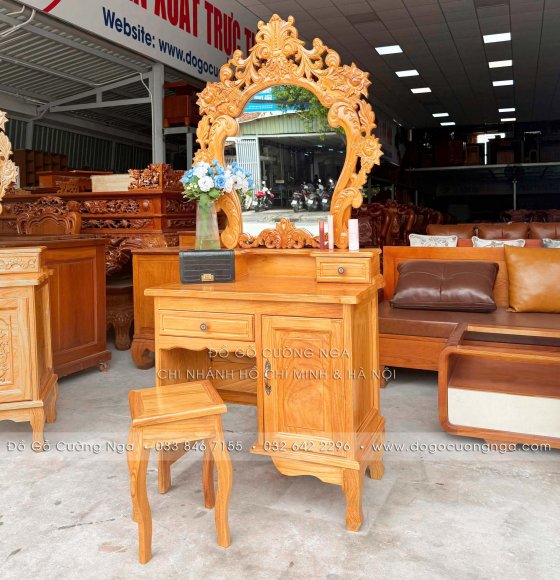 Bàn Trang Điểm Gỗ Gõ Đỏ Tân Cổ Điển 80cm - Mã 02