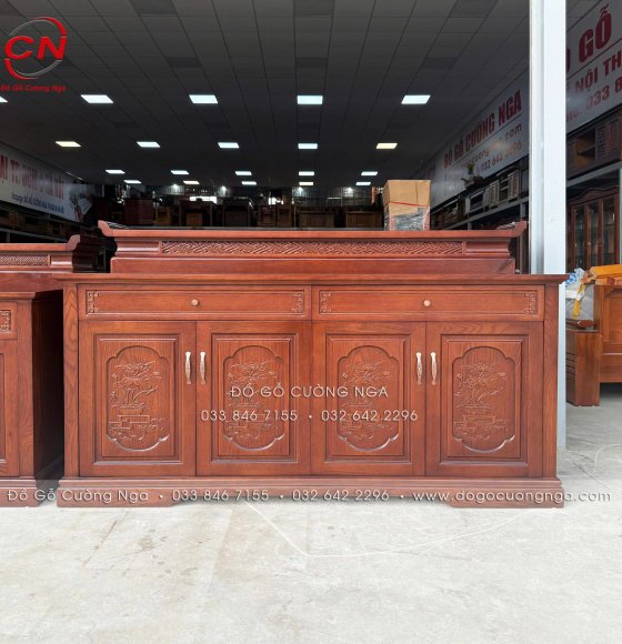 Bộ Tủ Thờ 1m8 Gỗ Sồi Mỹ Màu Óc Chó Đơn Giản Tinh Tế