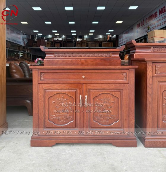 Bộ Tủ Thờ 1m Gỗ Sồi Mỹ Màu Óc Chó Đơn Giản Tinh Tế