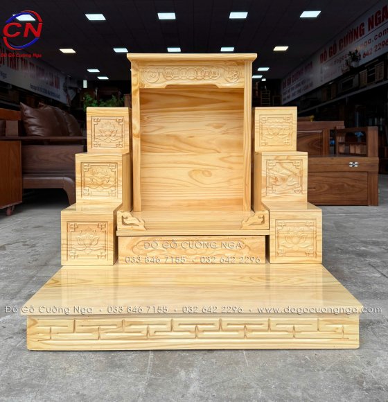 Bộ Bàn Thờ Ông Địa - Thần Tài Gỗ Thông 3 Món Thiết Kế Đơn Giản Giá Rẻ