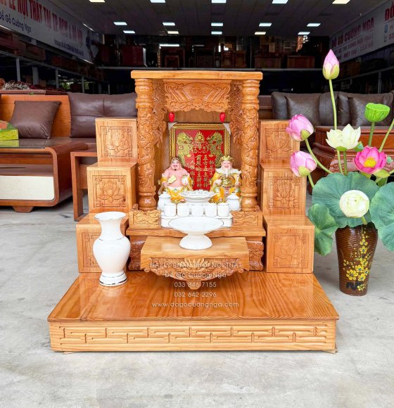 Trọn Bộ Bàn Thờ Ông Địa - Thần Tài Gỗ Gõ Đỏ 6 Món