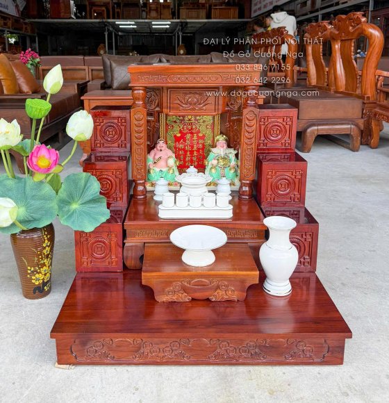 Trọn Bộ Bàn Thờ Ông Địa - Thần Tài Gỗ Tràm 6 Món