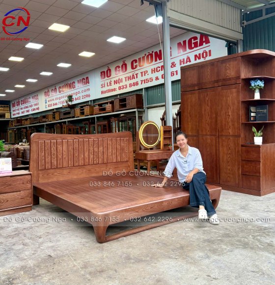 Combo Phòng Ngủ Gỗ Sồi Nga Màu Óc Chó 4 Chi Tiết Cao Cấp Hiện Đại