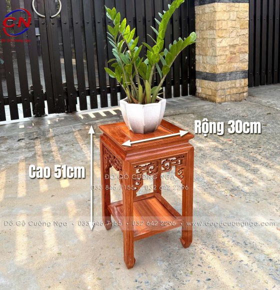 Đôn Gỗ Hương Đá Kê Tượng, Chậu Cây - Mặt Vuông - Cao 51cm
