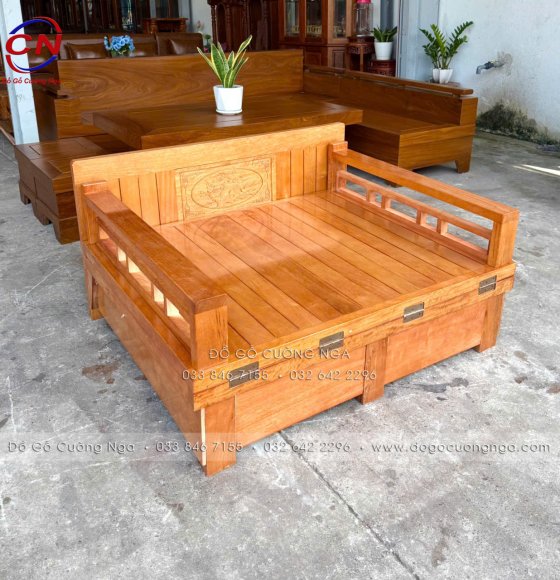 Giường Gấp Gỗ Sồi Màu Đinh Hương 2 Ngăn Kéo – Thiết Kế Ngắn