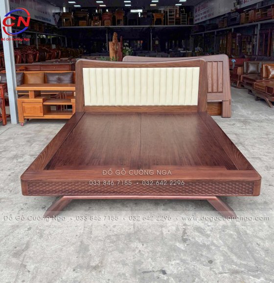 Giường Ngủ Gỗ Óc Chó Kiểu Nhật Mẫu Trám Bọc Nệm Sang Trọng