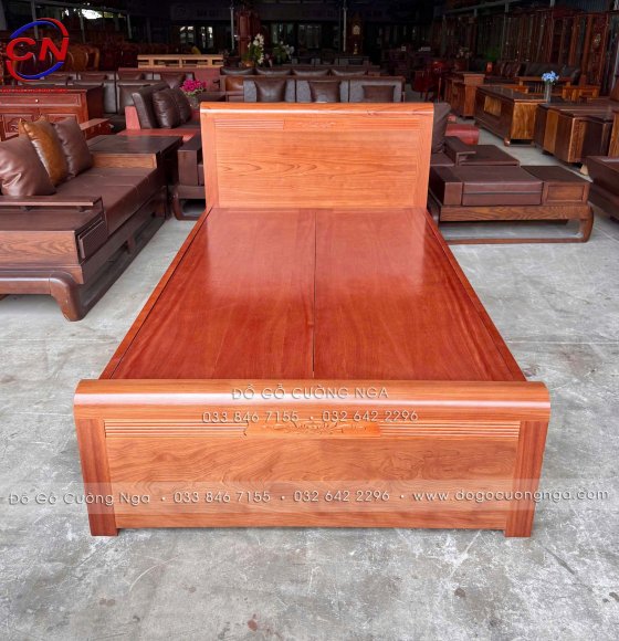 Giường Gỗ Xoan Đào 1m2 Mẫu Chỉ Hoa - Phản Liền Chắc Chắn