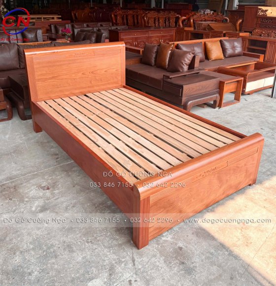 Giường Gỗ Xoan Đào 1m2 Vạt Lan Giá Rẻ Mẫu Chỉ Hoa