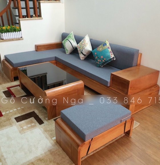 Bộ ghế sofa gỗ sồi nga chân cuốn 2m8x1m8