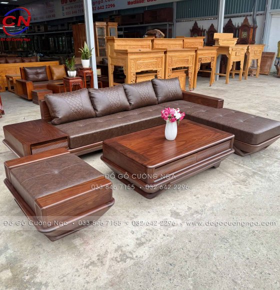Sofa Gỗ Óc Chó Góc L Lớn 3m15 x 2m15 Hiện Đại Đẳng Cấp 