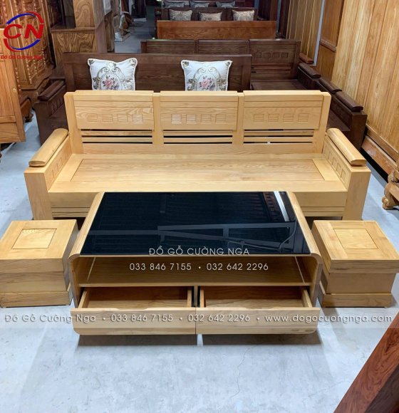 Bàn Ghế Sofa Gỗ Sồi Nga 2m Nhỏ Gọn Bàn Boom Hiện Đại